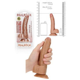 Fallo realistico vaginale anale con ventosa e testicoli curved dildo 7" tan