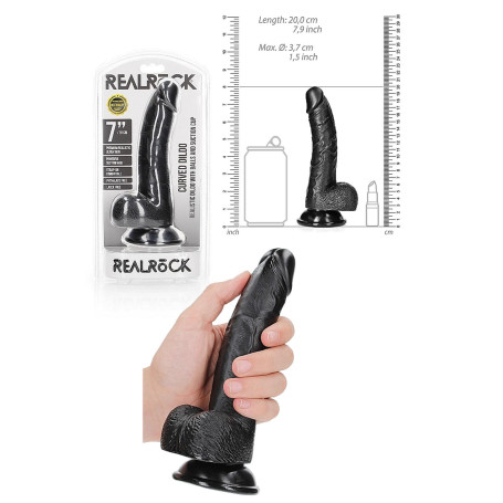 Fallo vaginale anale realistico con ventosa e testicoli curved dildo 7" black