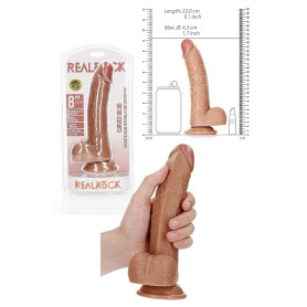 Fallo grande realistico vaginale anale con ventosa testicoli curved dildo 8" tan