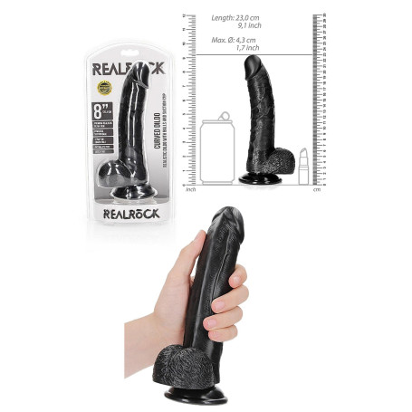 Fallo realistico anale vaginale con ventosa e testicoli curved dildo 8" black