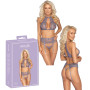 Completo intimo donna set tanga reggicalze reggiseno lavanda con pizzo