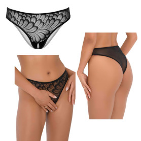 Perizoma donna intimo aperto sexy tanga nero trasparente con pizzo Crotchless Hiphugger