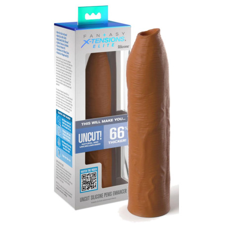 Guaina fallica indossabile prolunga realistica per pene Extension Sleeve Uncut 7 Inch caramello