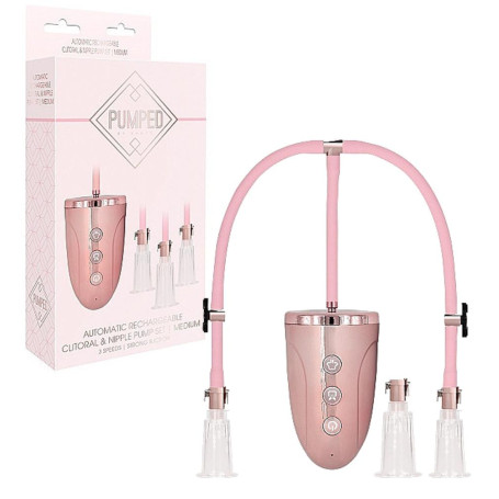 Kit pompa stimolatore per capezzoli e clitoride Automatic Rechargeable Clitoral & Nipple Pump Set - M - Pink