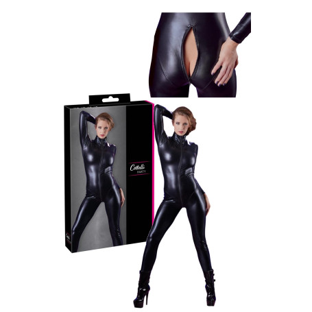 Tutina sexy donna bodystocking con zip in eco pelle Overall