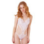 Body g string donna bianco trasparente con pizzo Cut-out Peek-a-Boo Teddy