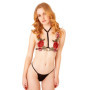 Completo intimo reggiseno con rose perizoma tanga nero trasparente Roses