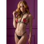 Completo intimo reggiseno con rose perizoma tanga nero trasparente Roses