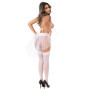 Completo intimo reggiseno perizoma bianco trasparente in pizzo con reggicalze e velo Bra & Garter Panty Set