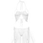 Completo intimo reggiseno perizoma bianco trasparente in pizzo con reggicalze e velo Bra & Garter Panty Set