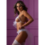 Completo intimo reggiseno perizoma bianco trasparente in pizzo con reggicalze e velo Bra & Garter Panty Set