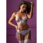 Completo intimo reggiseno perizoma bianco trasparente in pizzo con reggicalze e velo Bra & Garter Panty Set