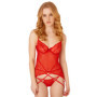 Corsetto rosso trasparente sexy guepiere con reggicalze g string Lace and Mesh Cami Set