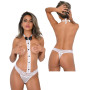 Perizoma con colletto in pizzo bianco sexy tanga smoking trasparente Stacy