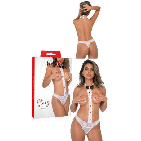 Perizoma con colletto in pizzo bianco sexy tanga smoking trasparente Stacy