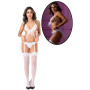 Completo intimo reggiseno perizoma bianco trasparente in pizzo con reggicalze e velo Bra & Garter Panty Set