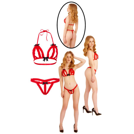 Completo intimo donna sexy reggiseno perizoma tanga g string ragazza Peek-a-boo Ruffle Bra & Panty