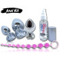 WHITE ANAL KIT FALLO STRANO Set lubrificante plug con pietra a cuore trasparente e fallo a sfere