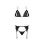 Completo intimo donna reggiseno perizoma g string reggicalzePeek-a-Boo Bra, Garter & G-Set Black