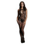 Tutina erotica donna a rete intimo aperto Criss Cross Neck Bodystocking Black