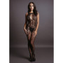 Tutina erotica donna a rete intimo aperto Criss Cross Neck Bodystocking Black