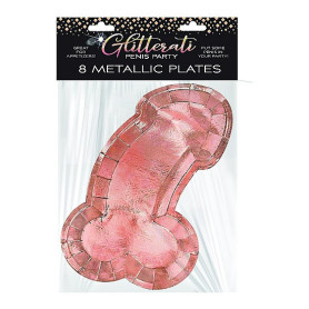 Piattini divertenti Glitterati per feste Penis Rose Gold Plates 8