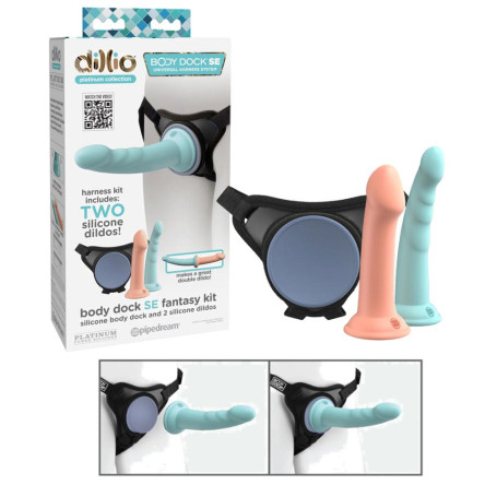 Fallo vaginale anale indossabile in silicone con imbracatura Body Dock SE Fantasy Kit 6+7in