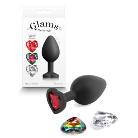 Plug anale in silicone con kit pietra a cuore intercambiabile Glams Xchange Heart Medium