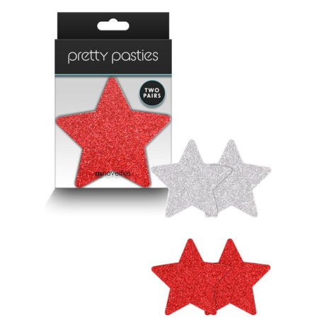 Copricapezzoli a forma di stella Pasties Glitter Stars 2 pair red & silver