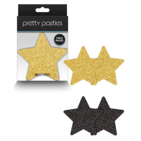 Copricapezzoli a forma di stella Glitter Stars 2 Pair gold & black