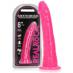 Dildo piccolo con ventosa realistico anale vaginale Slim Dildo Suction Cup glow in the dark pink