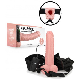 Vibratore realistico vaginale cavo dildo vibrante anale indossabile Vibrating Hollow Strap-on with Balls - 7'' / 18 cm - Flesh