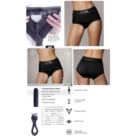 Slip con vibrazione imbracatura Vibrating Strap-on Brief Black