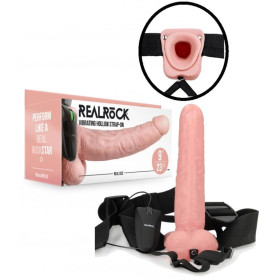 Vibratore realistico vaginale cavo dildo vibrante anale indossabile Vibrating Hollow Strap-on with Balls - 9'' / 23 cm - Flesh