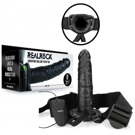 vibratore realistico anale dildo vaginale vibrante cavo indossabile vibrating hollow strap on no balls 8 20.5 cm black