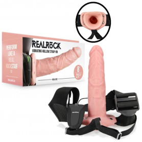 Vibratore realistico vaginale cavo dildo vibrante anale indossabile Vibrating Hollow Strap-on No Balls - 8'' / 20,5 cm - Flesh