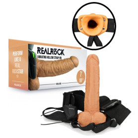 Vibratore vaginale cavo dildo realistico vibrante anale indossabile Vibrating Hollow Strap-on with Balls - 7'' / 18 cm - Tan