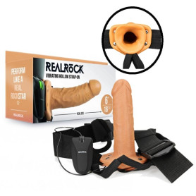 Vibratore cavo realistico indossabile dildo vaginale anale vibrante Vibrating Hollow Strap-on No Balls - 6'' / 15,5 cm - Tan