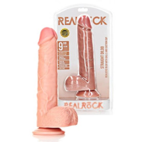 Fallo realistico anale vaginale XXL con ventosa e testicoli straight dildo 9" rosa