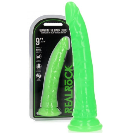 Dildo vaginale anale con ventosa Slim Dildo Suction Cup Neon Green