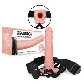 Vibratore realistico vaginale cavo dildo vibrante anale indossabile Vibrating Hollow Strap-on No Balls - 10'' / 24,5 cm - Flesh