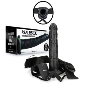 Vibratore vaginale cavo indossabile dildo vibrante anale realistico Vibrating Hollow Strap-on No Balls - 10'' / 24,5 cm - Black