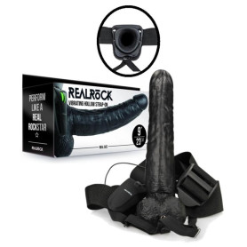 Vibratore vaginale realistico cavo dildo anale vibrante indossabile Vibrating Hollow Strap-on with Balls - 9'' / 23 cm - Black