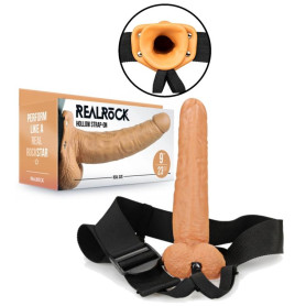 Vibratore cavo indossabile dildo vibrante anale vaginale realistico Vibrating Hollow Strap-on with Balls - 9'' / 23 cm - Tan