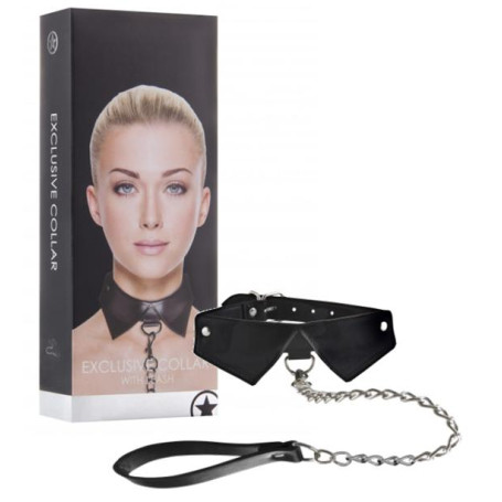 Collare con guinzaglio e colletto bondage costrittivo Exclusive Collar & Leash - Black