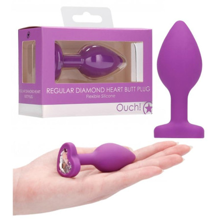 Plug anale in silicone piccolo dilatatore con pietra Diamond Heart Butt Plug - Regular - Purple