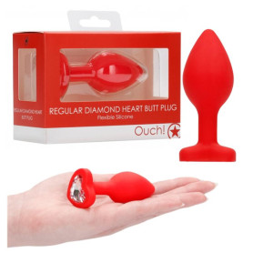 Plug anale piccolo dilatatore in silicone con pietra Diamond Heart Butt Plug - Regular - Red