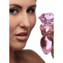 Plug anale grande in vetro con rosa Glass Large Anal Plug - Pink Rose