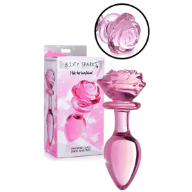 Plug anale grande in vetro con rosa Glass Large Anal Plug - Pink Rose