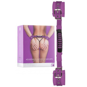 Manette con cintura bondage sexy costrittivo Adjustable Leather Handcuffs - Purple